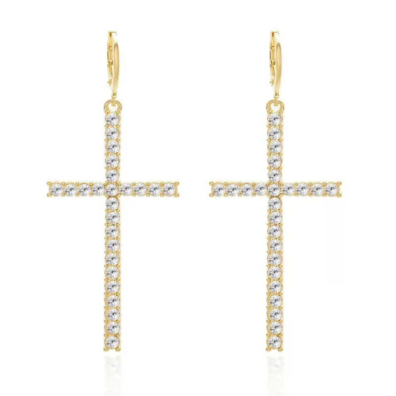 Wholesale Women Fashion Simple Large Cross Rhinestone Earrings - Image 4