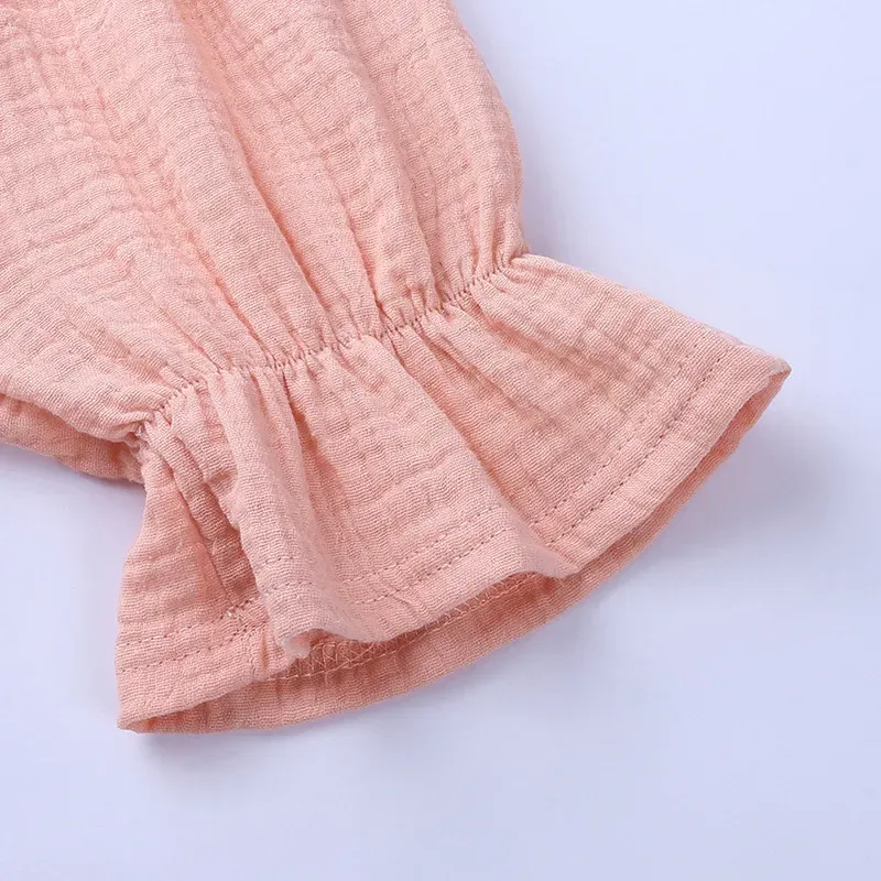 Wholesale Baby Girls Crease Solid Color Lace-up Romper - Image 27