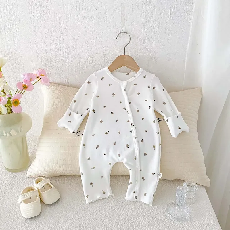 Wholesale Kids Baby Boys Girls Casual Cute Tiny Flower Print Long Sleeve Romper