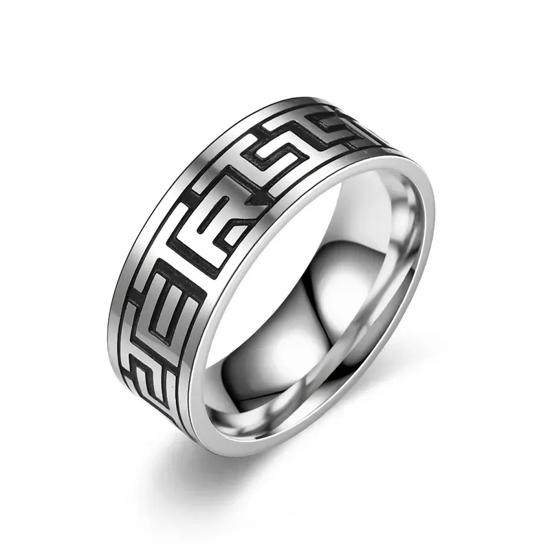 Wholesale men fashion Retro casual Titanium Steel Patterned Ring - Image 7