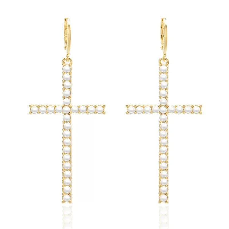 Wholesale Women Fashion Simple Large Cross Rhinestone Earrings - Image 6