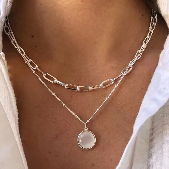Wholesale Women Fashion Half Opal Mini Beads Double-Layer Necklace