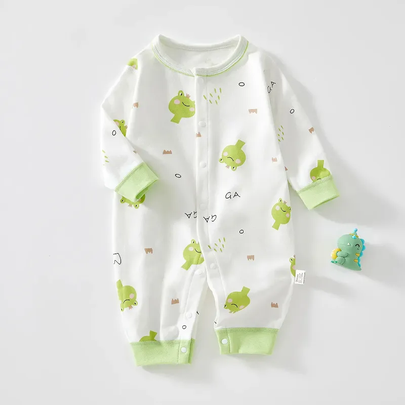 Wholesale Kids Baby Boys Girls Casual Cute Solid Color Cartoon Print Long Sleeve Romper - Image 5