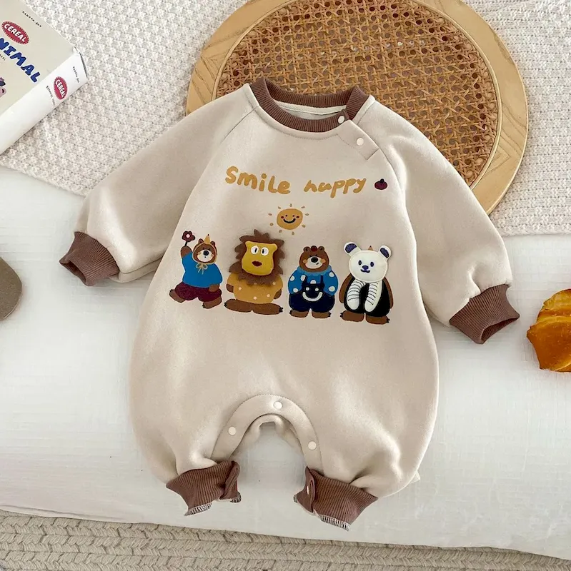 Wholesale Kids Baby Fashion Cartoon Winter Thick Long-Sleeve Jumpsuit