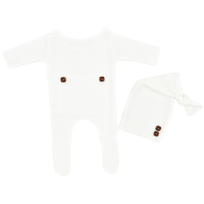 Wholesale Newborn Baby Infant Knitted Jumpsuits Cap Two-Piece Set - Image 4