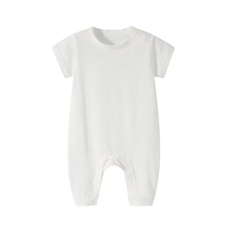 Wholesale Kids Baby Boys Girls Casual Cute Solid Color Short Sleeve Round Neck Romper - Image 8
