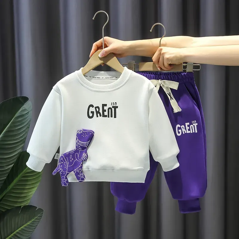 Wholesale Boy'S Casual Cartoon Dinosaur Sweater Two-Piece Set - Image 3