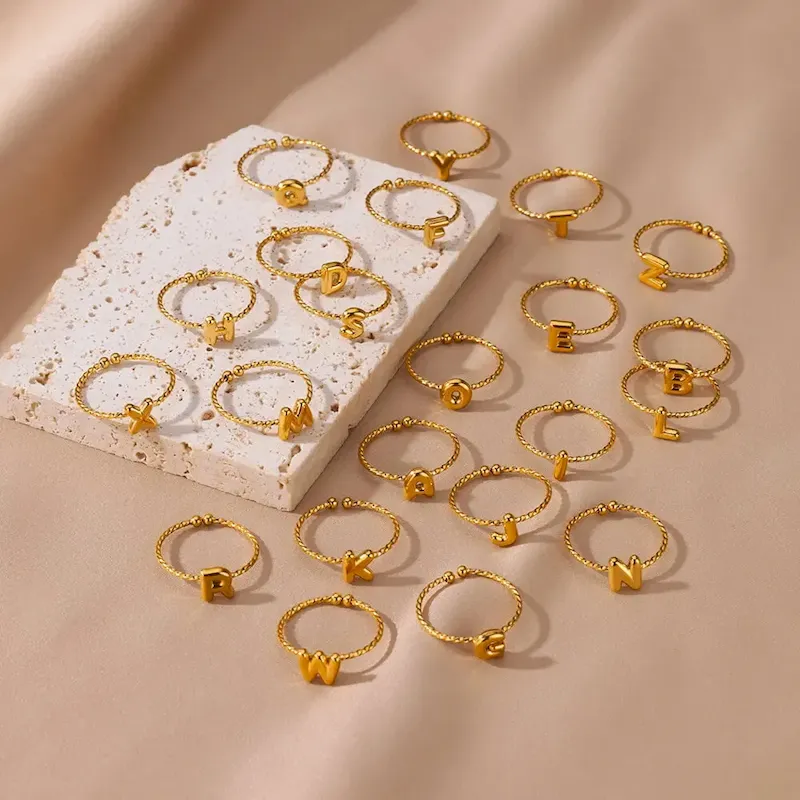 Wholesale Stainless Steel 18k Real Gold Plated 26 English Alphabet Ring - Image 3