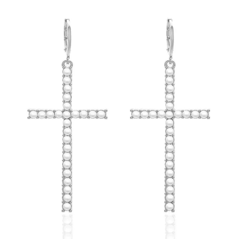 Wholesale Women Fashion Simple Large Cross Rhinestone Earrings - Image 5